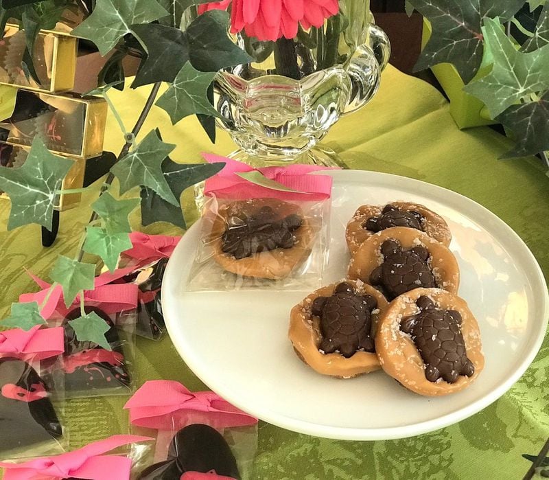 Tiny turtle-shaped chocolates top pecans and caramel in this Sugar Marsh Cottage treat. CONTRIBUTED BY SUGAR MARSH COTTAGE