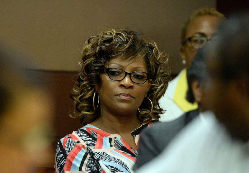 Former APS Dobbs Elementary teacher Angela Williamson sits in court before sentencing starts in the test-cheating case, in September 2015. KENT D. JOHNSON /KDJOHNSON@AJC.COM