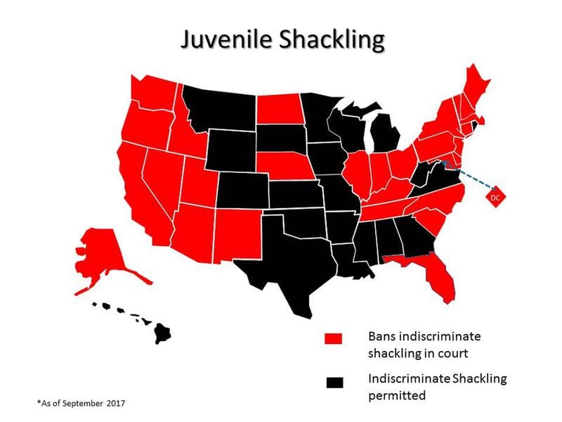 Georgia is among the states that still permit indiscriminate shackling of youths in court. CONTRIBUTED BY NATIONAL JUVENILE DEFENDER CENTER