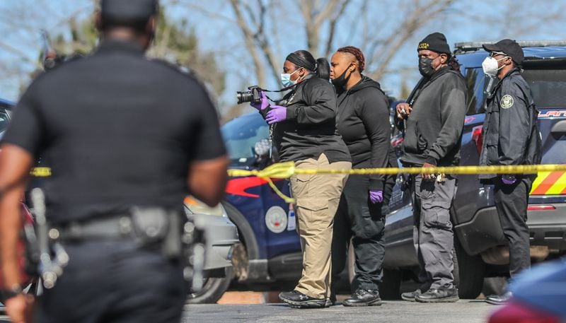 Atlanta police were collecting evidence at the Appleton Apartments on Campbellton Road after a fatal shooting Thursday morning. 