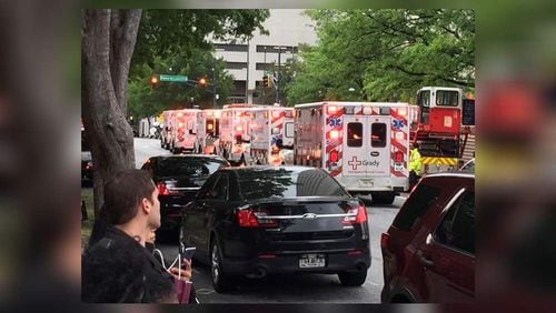 Passengers or a southbound MARTA train were evacuated Thursday afternoon when a fire broke out on one of the cars. (Credit: Channel 2 Action News)