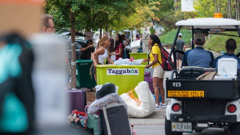 Students move into Georgia Tech in Atlanta on Friday, August 12, 2022. It had the largest enrollment increase this fall in the University System of Georgia, a 3.3% increase, to bring its enrollment to 45,296 students.(Arvin Temkar / arvin.temkar@ajc.com)