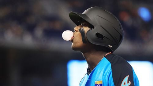 Braves prospect Ronald Acuna looks on against the U.S. Team during the SiriusXM All-Star Futures Game at Marlins Park on July 9, 2017 in Miami. (Photo by Mike Ehrmann/Getty Images)