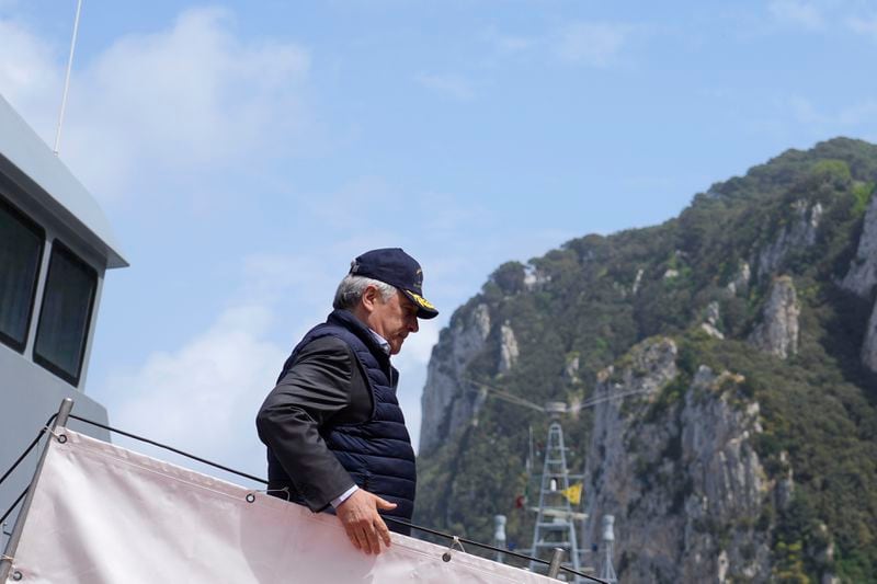 Italian Foreign Minister Antonio Tajani arrives for a G7 Foreign Ministers meeting in the Italian southern island of Capri, Wednesday, April 17, 2024. The Group of Seven foreign ministers, are meeting on the Italian resort island of Capri, with soaring tensions in the Mideast and Russia's continuing war in Ukraine topping the agenda. The meeting runs April 17-19. (AP Photo/Gregorio Borgia)