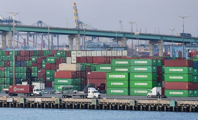 Containers stacked high are seen at the Port of Los Angeles. Supply chain woes continue to be a drag on the U.S. economy. (Frederic J. Brown/AFP/TNS)