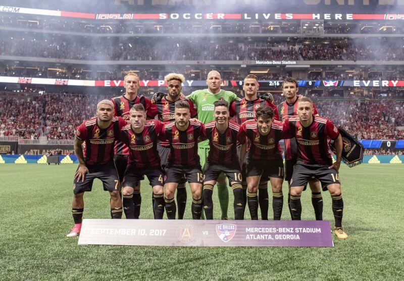 Atlanta United's starting lineup in its first game at Mercedes-Benz Stadium Sept. 10, 2017, included Miguel Almiron (10).