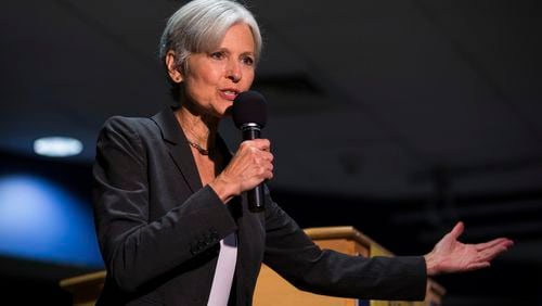 FILE - In this Sept. 21, 2016 file photo. Green Party presidential candidate Jill Stein delivers remarks at Wilkes University in Wilkes-Barre, Pa. Green Party-backed voters dropped a court case Saturday night, Dec. 3, 2016, that had sought to force a statewide recount of Pennsylvania's Nov. 8 presidential election, won by Republican Donald Trump, in what Green Party presidential candidate Stein had framed as an effort to explore whether voting machines and systems had been hacked and the election result manipulated. (Christopher Dolan/The Citizens' Voice via AP, File)