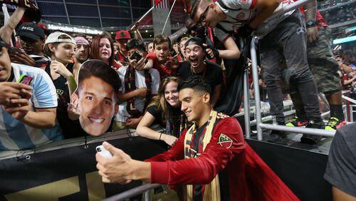 September 20, 2017 Atlanta. Atlanta United miedfielderYamil Azad takes selfies with the crowd after he was named the man of the match.