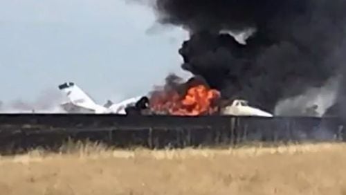 The Cessna Citation caught fire with 10 people on board.