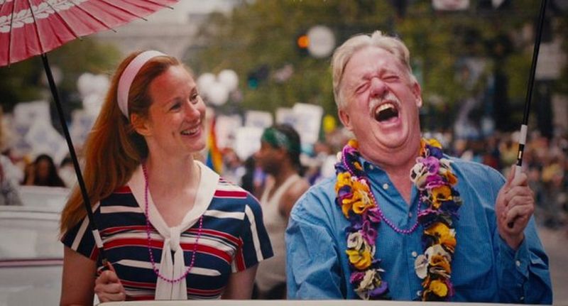 Actress Laura Linney and author Armistead Maupin ride in the San Francisco Pride Parade in the documentary “The Untold Tales of Armistead Maupin,” screening at the Out on Film festival at 11 a.m. Oct. 7 at OutFront Theatre Company. CONTRIBUTED BY OUT ON FILM