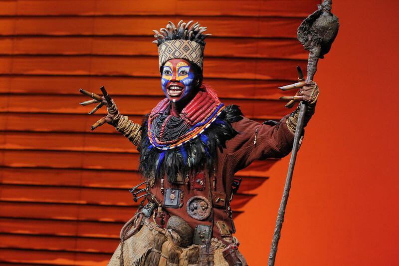  Buyi Zama as "Rafiki" in "The Lion King, " playing at the Fox Theatre Jan. 10-28. Photo: Joan Marcus