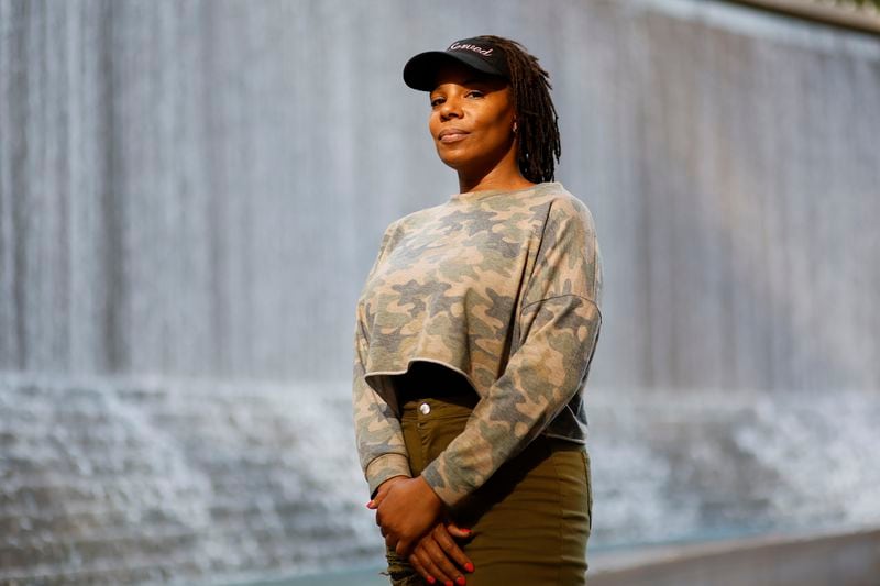 U.S. Army veteran Stephanie McRae poses for a photograph in downtown Atlanta on Thursday, November 3, 2022. While serving in South Korea, she was the first black woman to operate a German tank; now, she contributes to her communities as an advocate for families in Clayton County. Miguel Martinez / miguel.martinezjimenez@ajc.com