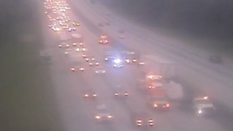 An accident north of the Flat Shoals Road exit in south Fulton County is causing extreme delays, according to the Georgia Department of Transportation. (Credit: Channel 2 Action News)