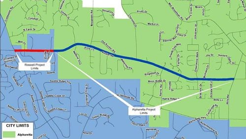 Map depicts the portion of Rucker Road to be reconstructed in a coordinated effort by Alpharetta and Roswell. CITY OF ALPHARETTA