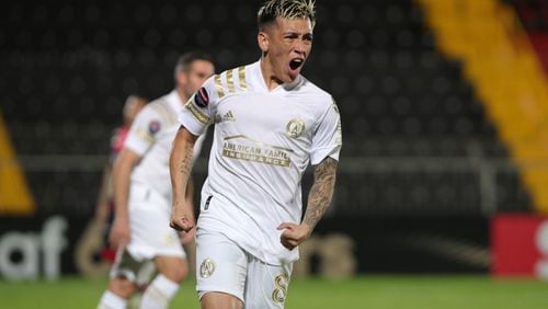 Atlanta United's Ezequiel Barco celebrates after helping the club defeat Alajuelense 1-0 in Tuesday's Champions League game in Costa Rica.