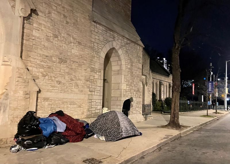 A small homeless encampment across from the Georgia Capitol. (Photo by Bill Torpy)