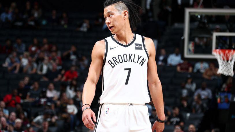 Jeremy Lin #7 of the Brooklyn Nets looks on during the game against the Miami Heat during a preseason game on October 5, 2017 at Barclays Center in Brooklyn, New York. (Photo by Nathaniel S. Butler/NBAE via Getty Images)