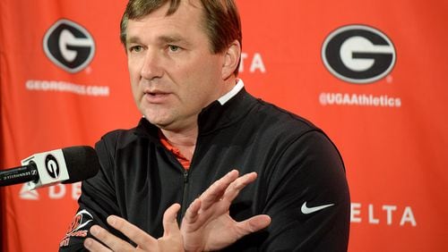 Georgia head coach Kirby Smart during the Bulldogs' media session at Bitts-Mehre Heritage Hall in Athens, Ga., on Monday, Dec. 18, 2017. (Photo by Steven Colquitt)
