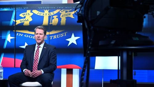 Gov. Brian Kemp discusses the state's coronavirus response during a town hall meeting that aired live on six of the state's major television networks on March 26, 2020. (Hyosub Shin / Hyosub.Shin@ajc.com)
