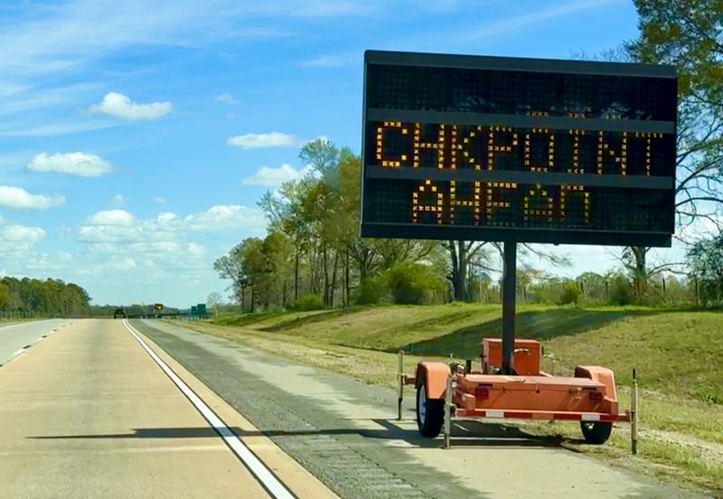 One of the electronic message boards police set up in Twiggs County before an exit along I-16 southeast of Macon during an annual license and sobriety checkpoint on the St. Patrick's Day weekend.
