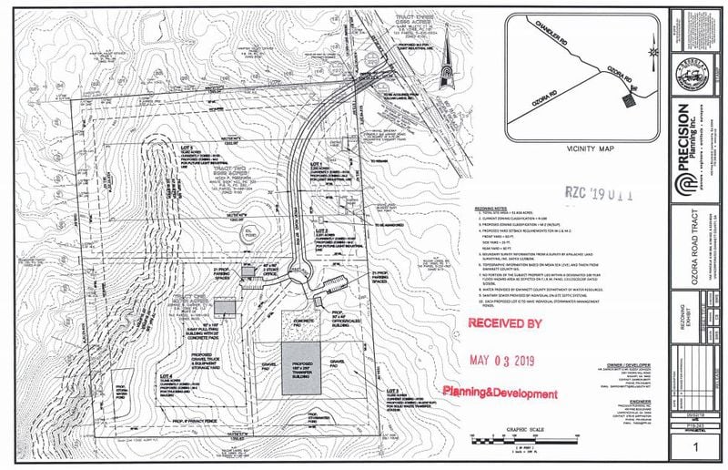 A site plan showing the location of a solid waste transfer station proposed in the Grayson and Loganville area of eastern Gwinnett County. (Via Gwinnett County planning documents)
