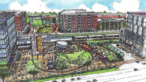 An artist rendering of the proposed transit-oriented development at Brookhaven/Oglethorpe MARTA station. Courtesy of Cooper Carry.