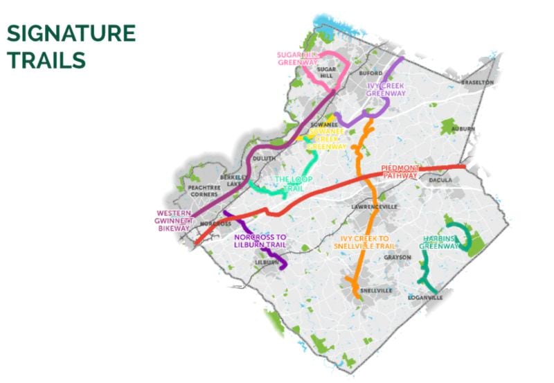 Gwinnett has unveiled a draft Countywide Trails Master Plan with nine “Signature Trails.” Courtesy Gwinnett County