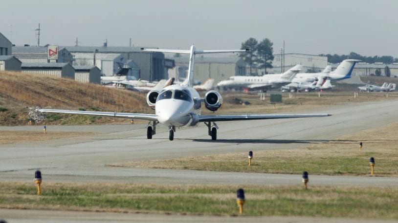 Gwinnett County - A small jet aircraft on the taxiway headed to do an engine test. The Gwinnett County Airport at Briscoe Field currently supports general aviation, corporate and charter operations, and flight schools, with it's single 6000ft Asphalt runway. Wednesday Feb. 8 companies interested in running the airport must submit proposals to the county. Among them is Propeller Investments, which has lobbied for more than two years to bring commercial flights to the airport.