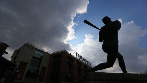 What will happen to the Hank Aaron statue commemorating breaking Babe Ruth's home-run record seen at Turner Field on Monday, Feb. 9, 2015, in Atlanta? The Braves say it's headed to Cobb County with the team in 2017, but the Atlanta Fulton County Recreation Authority says ownership is not so clear. FEB. 10, 2016, UPDATE: The bronze statue of Atlanta Braves legend Hank Aaron will not be headed to Cobb County when the team moves to the new SunTrust Park for the 2017 season, according to the head of the Atlanta Fulton County Recreation Authority.