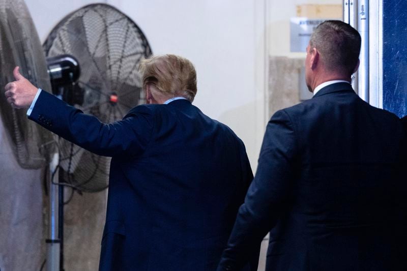Former President Donald Trump exits the courtroom for a short break during his trial at Manhattan criminal court in New York, Friday, April 26, 2024. (Michael M. Santiago/Getty Images)