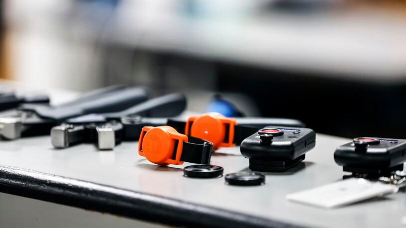 New medical tracking devices created by Black Creek Integrated Systems on Tuesday, May 31, 2022. The devices will be worn by all inmates being held at Cobb County Adult Detention Center.  (Natrice Miller / natrice.miller@ajc.com)