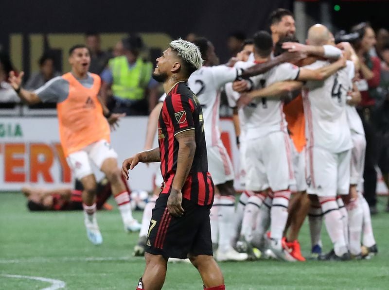 Atlanta United forward Josef Martinez reacts as time expires and Toronto FC begins to celebrate their 2-1 victory in the Eastern Conference Final on Wednesday, October 30, 2019, in Atlanta.   Curtis Compton/ccompton@ajc.com