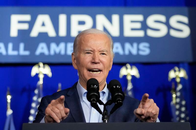President Joe Biden speaks at a campaign event, Tuesday, April 16, 2024, in Scranton, Pa. Biden has begun three straight days of campaigning in Pennsylvania in his childhood hometown of Scranton. The Democratic president is using the working class city of roughly 75,000 as the backdrop for his pitch for higher taxes on the wealthy. (AP Photo/Alex Brandon)