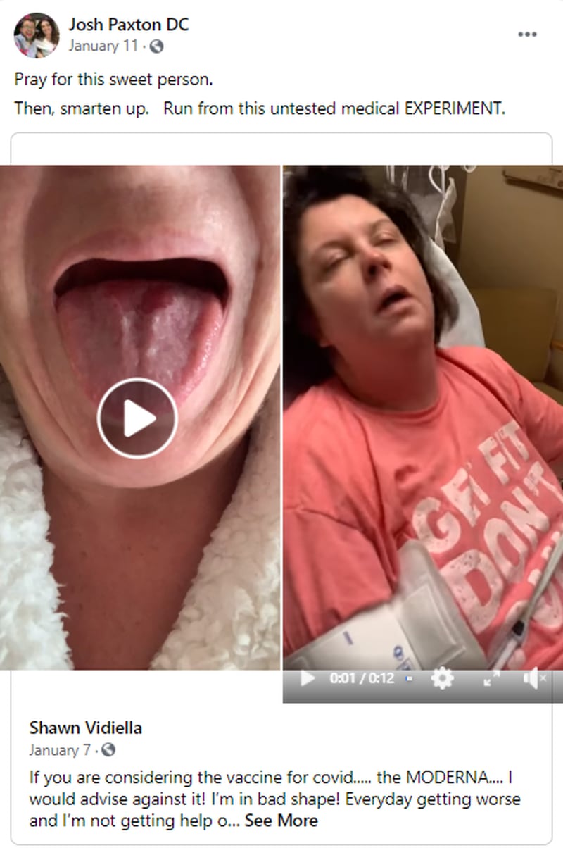 Catoosa County chiropractor Josh Paxton, who reposted this video on Facebook among other posts questioning the safety of COVID vaccines, said he is educated about the human body and so people want to know his opinion.