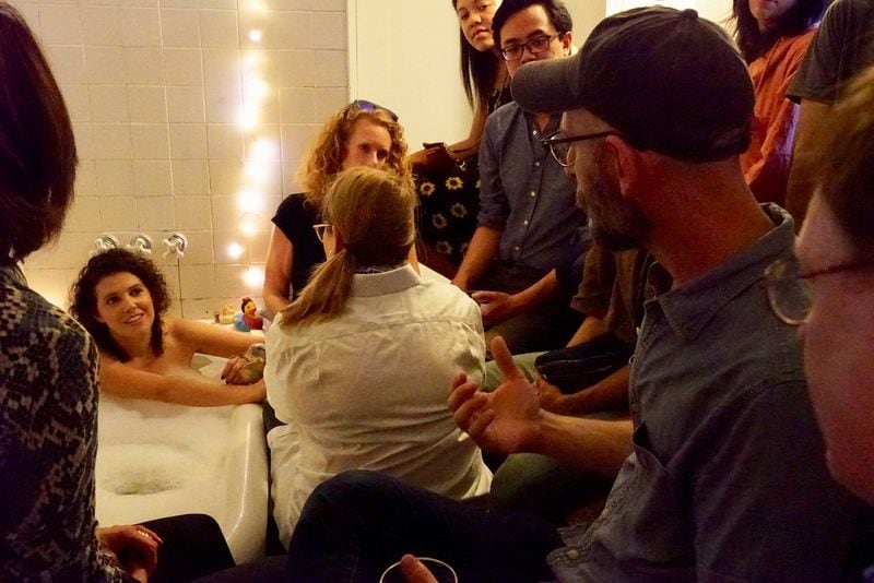 New York-based actress Siobhan O’Loughlin performs “Broken Bone Bathtub” in bathtubs across the country, including a stint in Atlanta in May. Contributed by Jeromy Barber