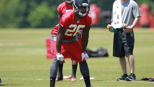 Falcons running back Tevin Coleman received some work with the first-team offense on Saturday, August 1, 2015.