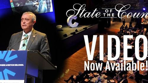The Cobb State of the County address is available at youtu.be/aKCtWL4dFRM, lasting about 12 minutes. (Courtesy of Cobb County)