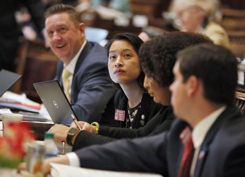 2/28/19 - Atlanta -  Rep. Bee Nguyen, D - Atlanta, watches the votes come in on bills this morning.  The legislature was in session for the 24rd day of the 2019 General Assembly.   Bob Andres / bandres@ajc.com