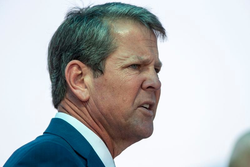 Republican Gov. Brian Kemp, speaking on a conference call, predicted that Georgia will continue to back the GOP in the presidential election.  “Just like voters rejected Stacey Abrams because she was too extreme," he said, "they will also reject (Joe) Biden and (Kamala) Harris in November.” (ALYSSA POINTER / ALYSSA.POINTER@AJC.COM)