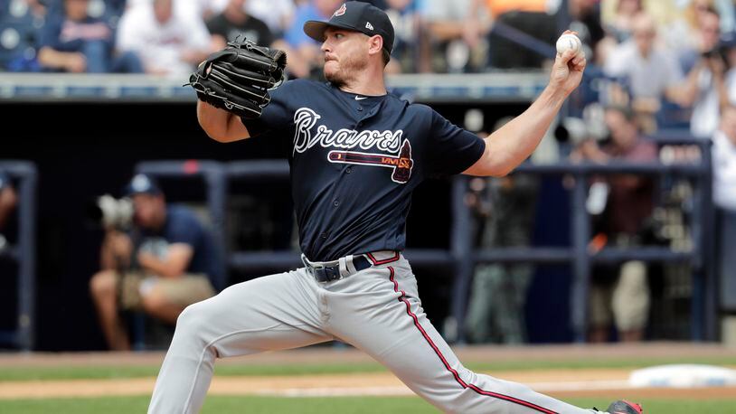 Braves starting pitcher Scott Kazmir delivers against the New York Yankees, in Tampa, Fla., on March 2, 2018. (AP Photo/Lynne Sladky, File)