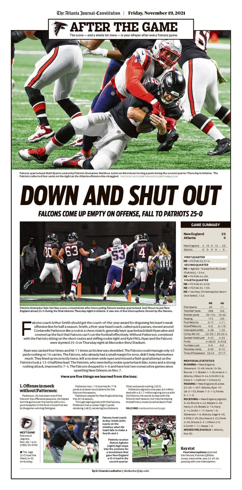 ‘Down and Shut Out’ — Atlanta Falcons edition in today’s ePaper