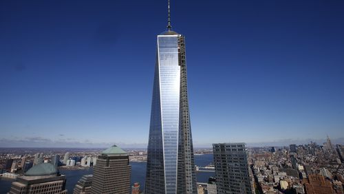 The One World Trade Center tower is seen in this picture taken from the 57th floor of the 4 World Trade Center tower in New York during a press tour, November 8, 2013.