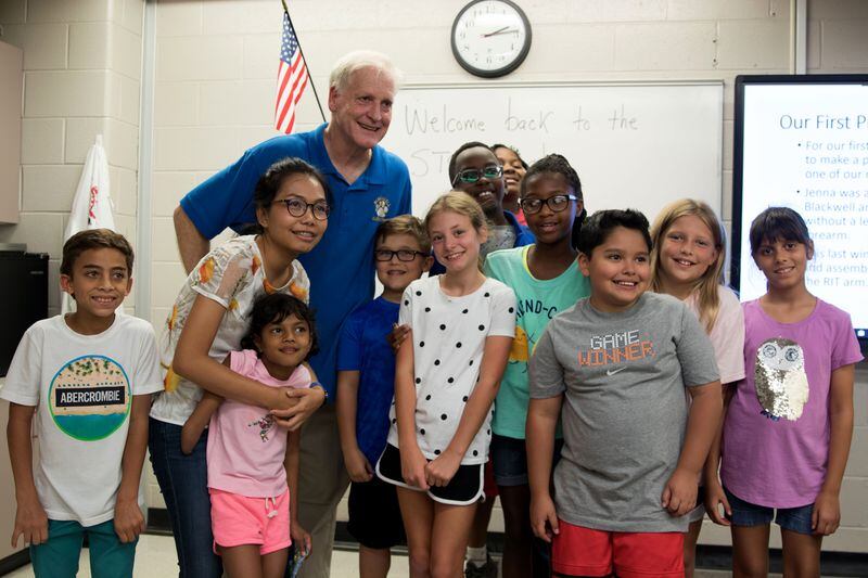 Blackwell Elementary School's Robotics, Coding and Community Service club members and advisor, Dr. Tom Brown.