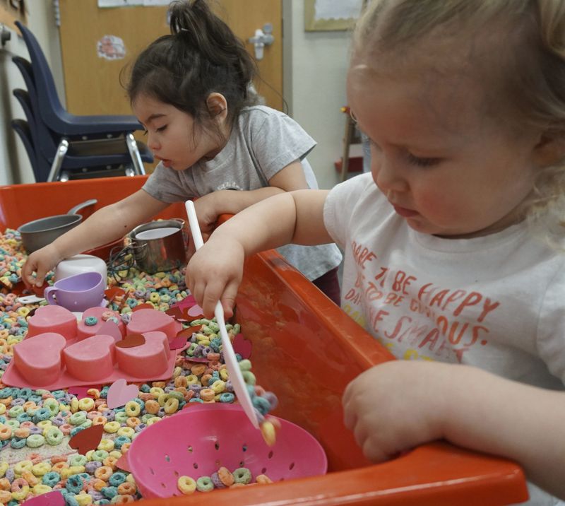 Children play at Endeavor Elementary's onsite daycare, which is funded through grants and parent fees, on Feb. 29, 2024, in Nampa, Idaho. (Carly Flandro/Idaho Education News via AP)