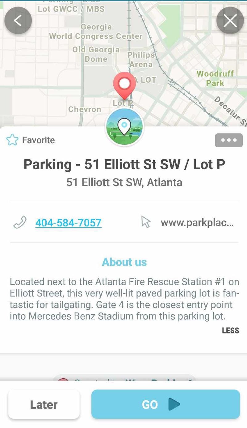 A screenshot of a Mercedes-Benz Stadium parking lot. 