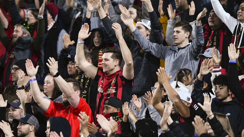 Atlanta United fans watch a soccer match against Motagua FC in the Scotiabank Concacaf Champions League, Tuesday, Feb. 25, 2020, in Kennesaw, Ga. (John Amis, Atlanta Journal Constitution)