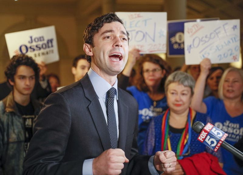 ELECTION QUALIFYING || March 4, 2020, Atlanta: Jon Ossoff speaks media and supporters after he qualified to run in the Senate race against Sen. David Perdue. (Bob Andres / robert.andres@ajc.com)
