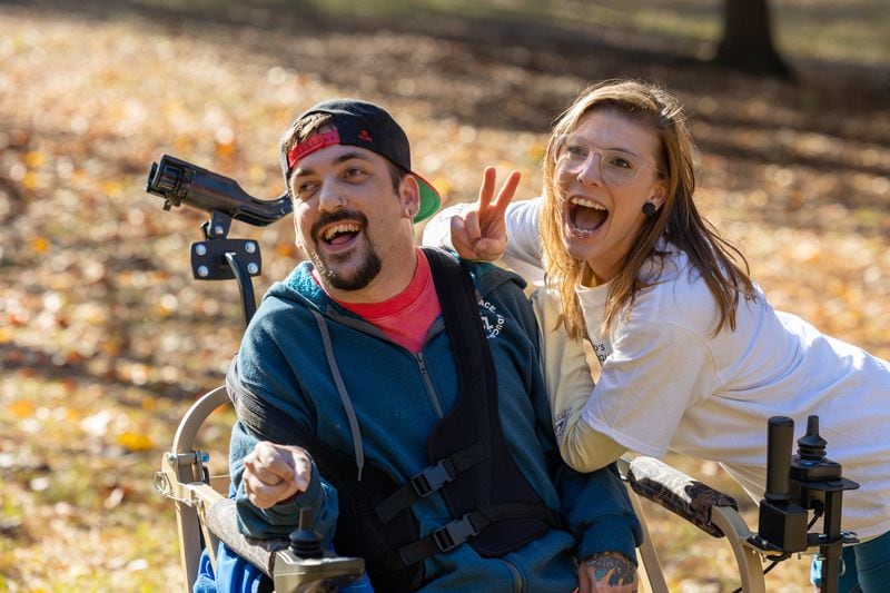 Ben Oxley & his sister Olivia were all smiles after he tried out an Action Trackchair at Panola Mountain State Park after a ceremony introducing the ATCs. All Terrain Georgia, an initiative of Aimee Copeland Foundation in partnership with Georgia Department of Natural Resources, provides the all-terrain chairs to enable to mobility impaired to get out in nature. PHIL SKINNER FOR THE ATLANTA JOURNAL-CONSTITUTION