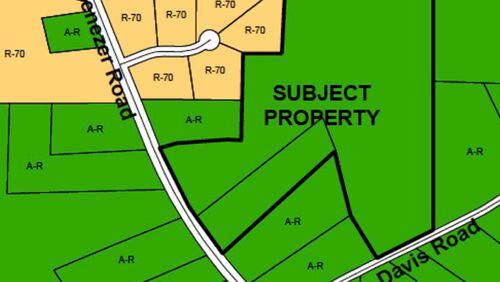 The “subject property” owned by the Godby family was the center of a request to rezone it for 17 residential lots. Courtesy Fayette County