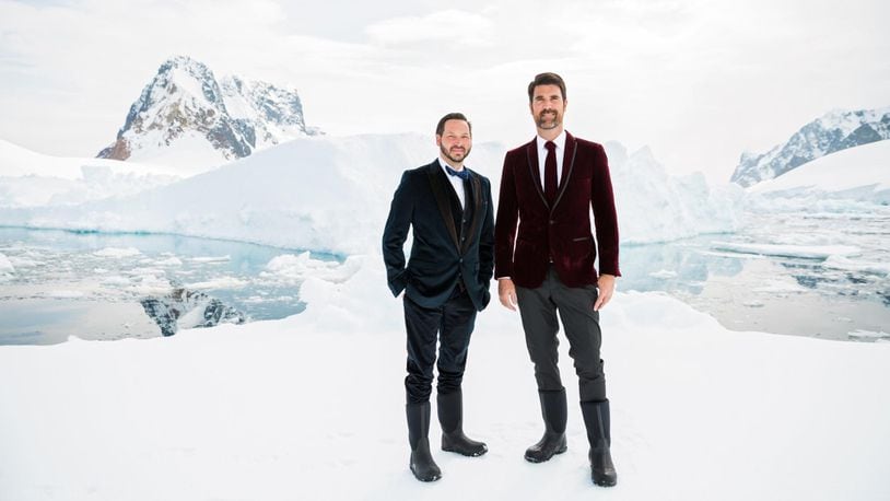The destination wedding bar has now been raised, with two Atlanta men — Hollis Smith (left) and Brian Patrick Flynn — married in Antarctica last December on an ice floe. CONTRIBUTED BY ROBERT PETERSON / RUSTIC WHITE PHOTOGRAPHY